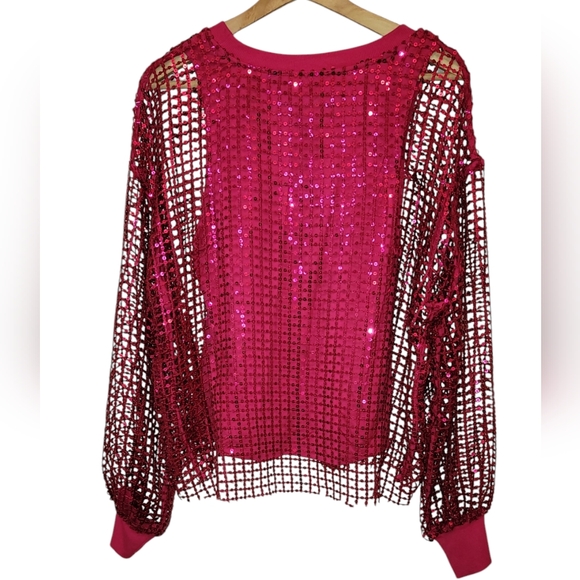 Anthropologie Pilcro Sequin Top Size Medium Pink (Raspberry) - Picture 6 of 10
